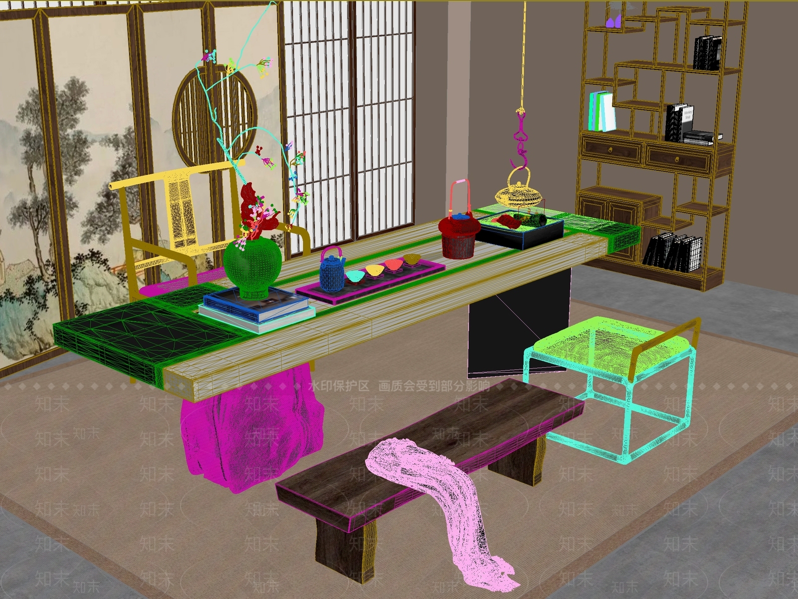 新中式中式茶桌椅3D模型下载【ID:1201122938】