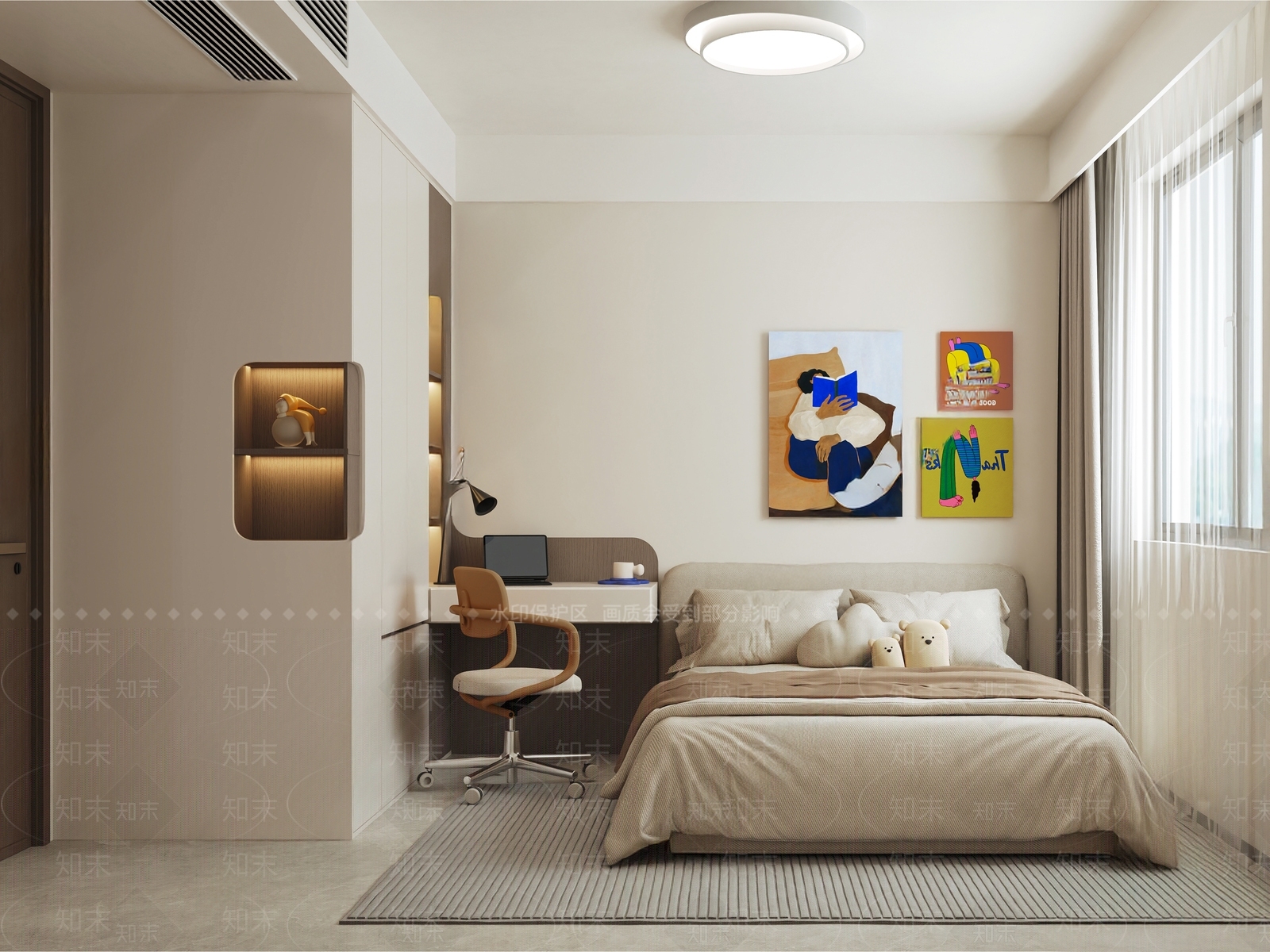 现代奶油通用儿童房SU模型下载【ID:1201123126】