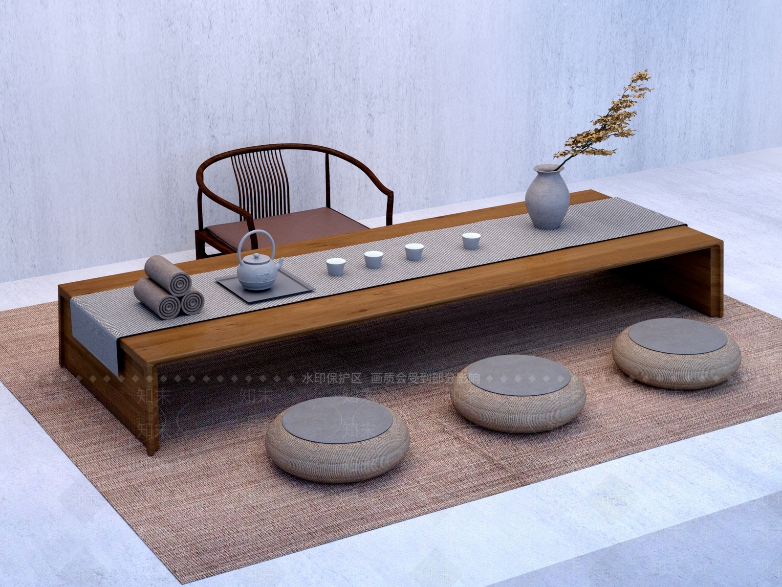 新中式中式茶桌椅3D模型下载【ID:1201124191】