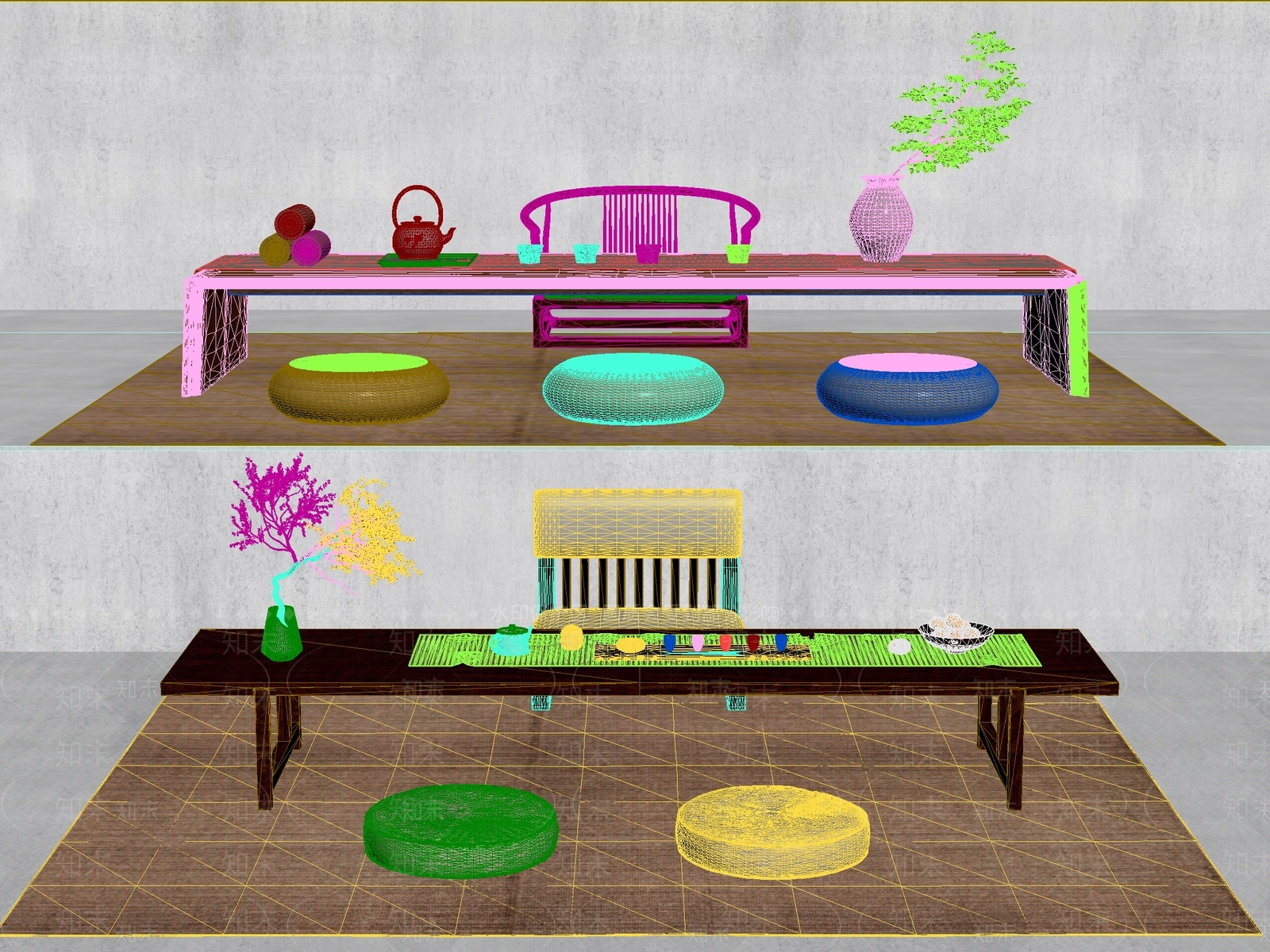 新中式中式茶桌椅3D模型下载【ID:1201124191】