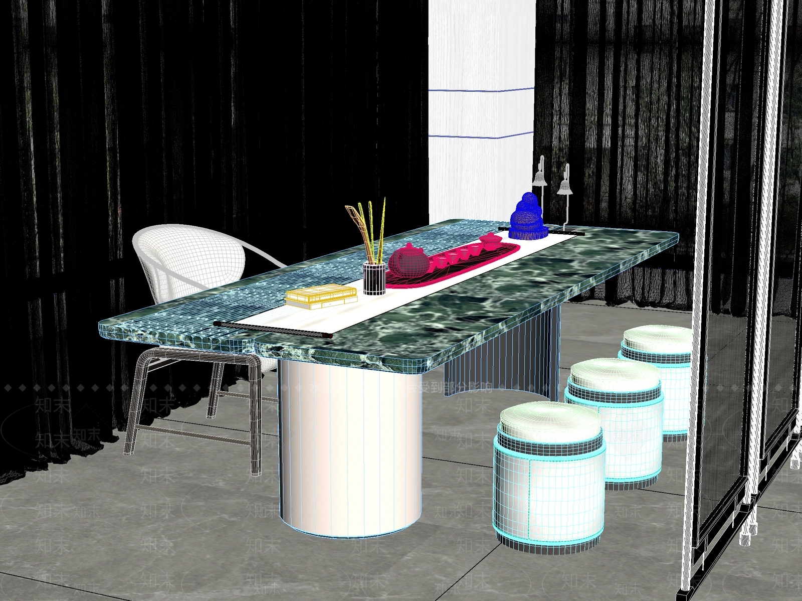 新中式中式茶桌椅3D模型下载【ID:1201126004】