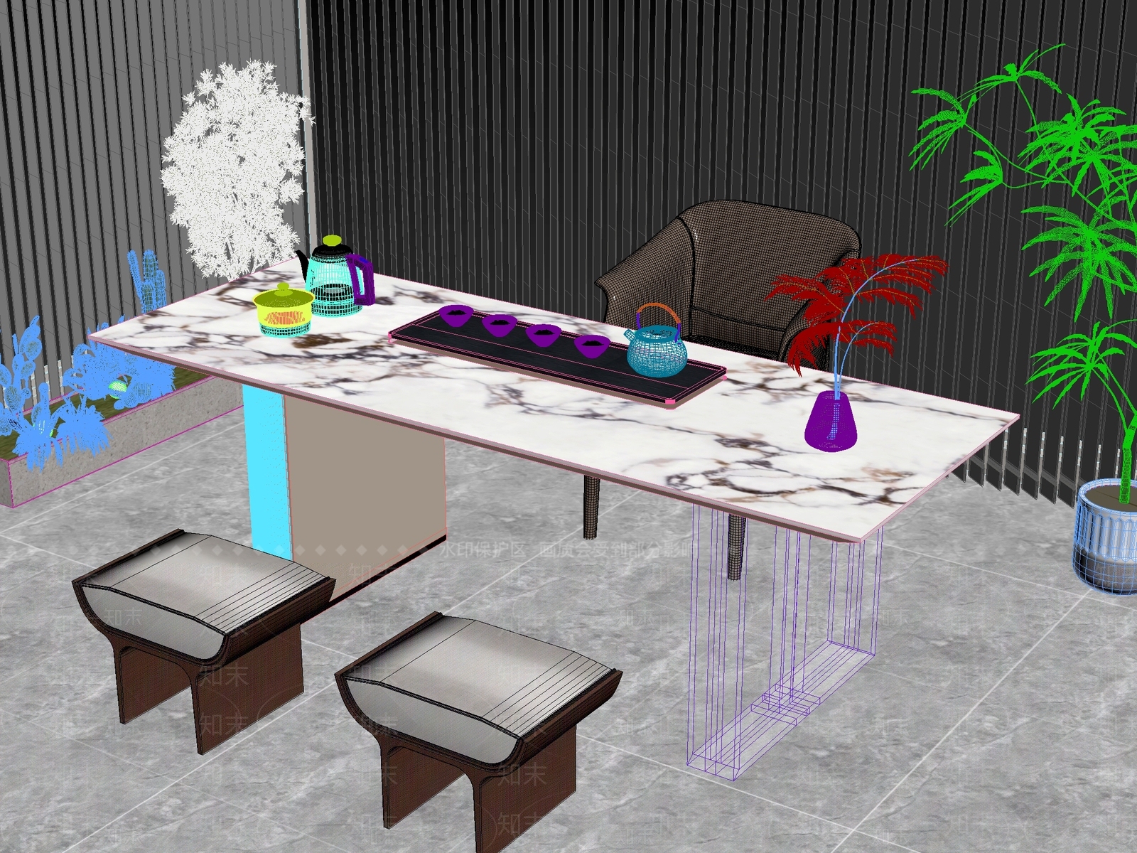新中式中式茶桌椅3D模型下载【ID:1201126372】