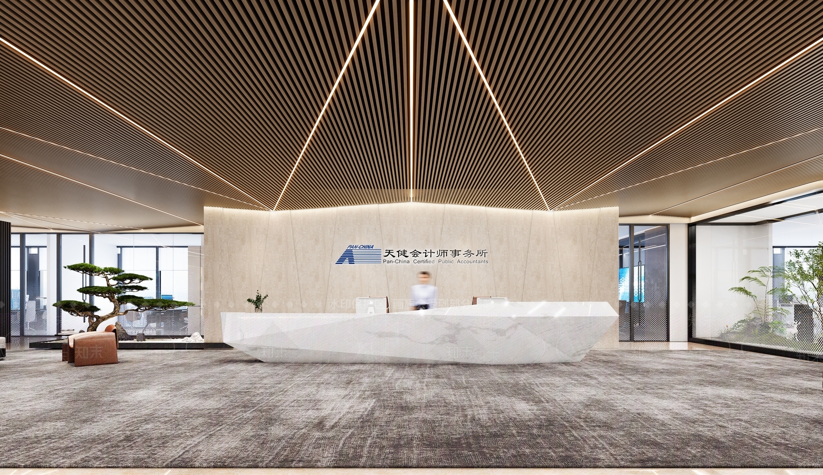 现代极简办公大厅3D模型下载【ID:1201128208】