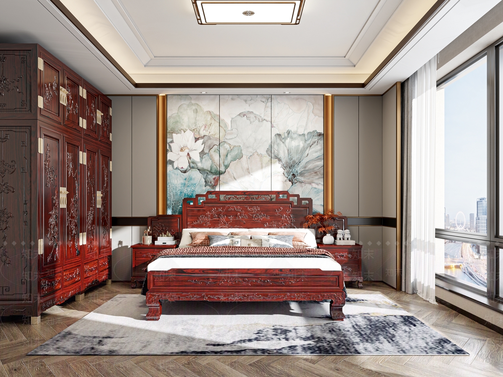 新中式中式家居卧室3D模型下载【ID:1201129208】