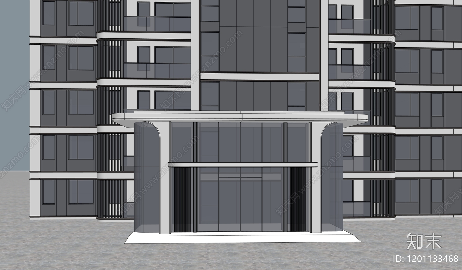 现代轻奢售楼处建筑SU模型下载【ID:1201133468】