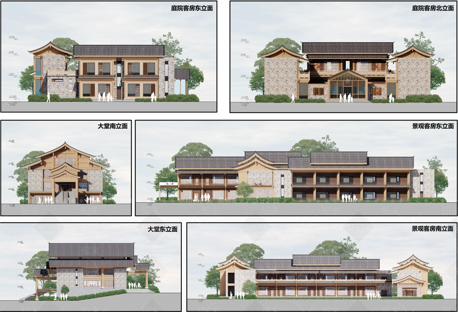 新中式原木酒店建筑SU模型下载【ID:1201134170】