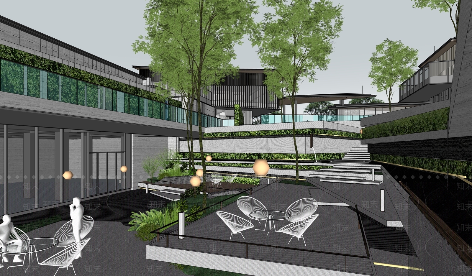现代新中式售楼处建筑SU模型下载【ID:1201134165】