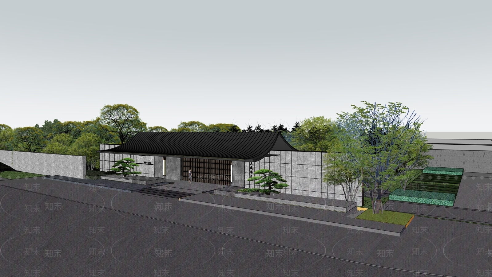 现代新中式售楼处建筑SU模型下载【ID:1201135047】
