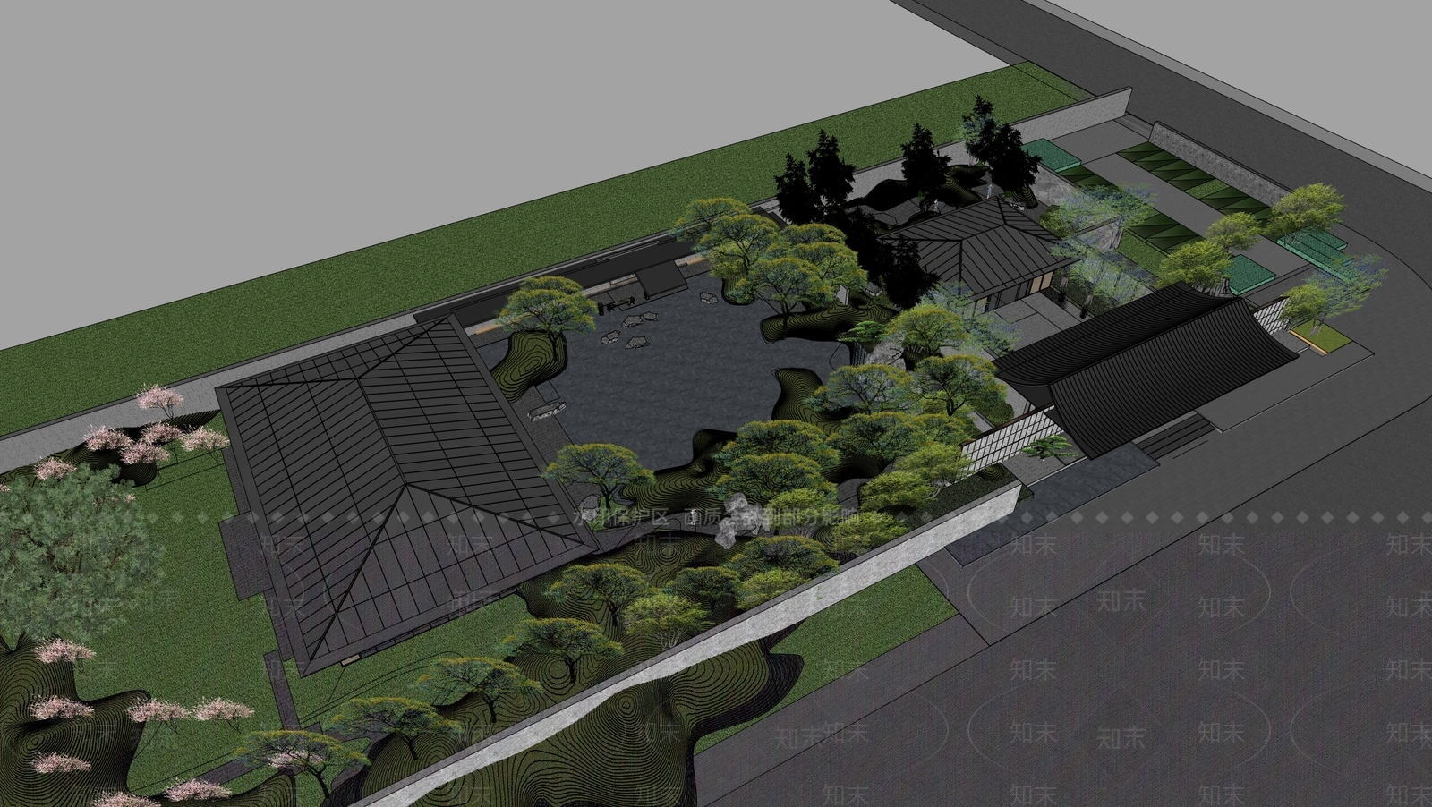 现代新中式售楼处建筑SU模型下载【ID:1201135047】