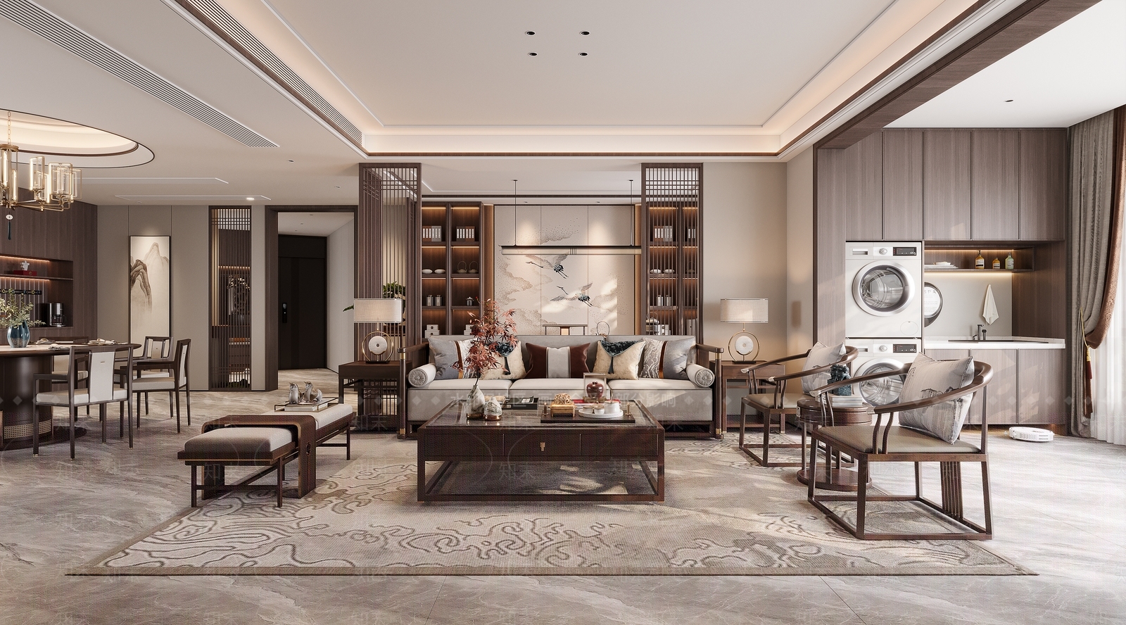 新中式客餐厅3D模型下载【ID:1201136697】