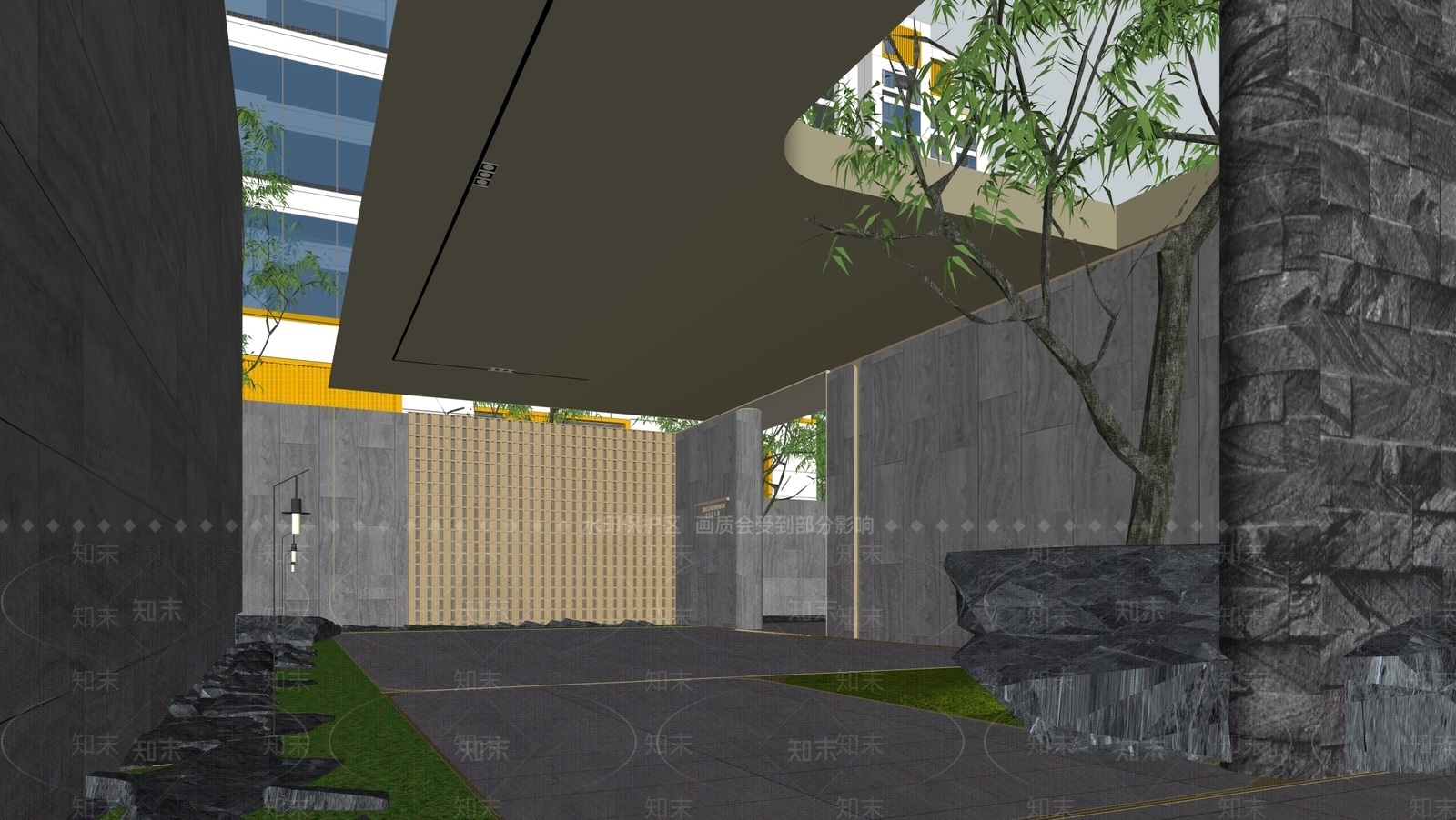 现代轻奢售楼处建筑SU模型下载【ID:1201136200】