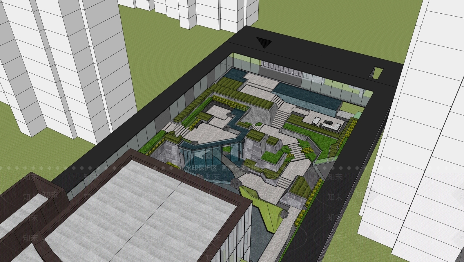 现代新中式售楼处建筑SU模型下载【ID:1201136684】