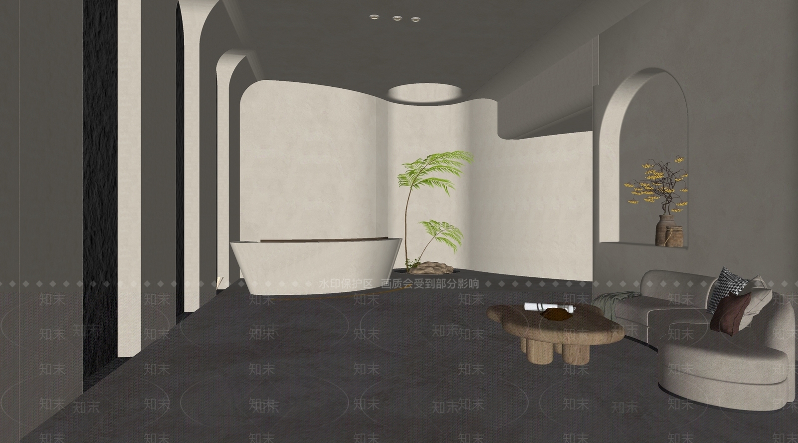 奶油侘寂民宿前台SU模型下载【ID:1201136795】