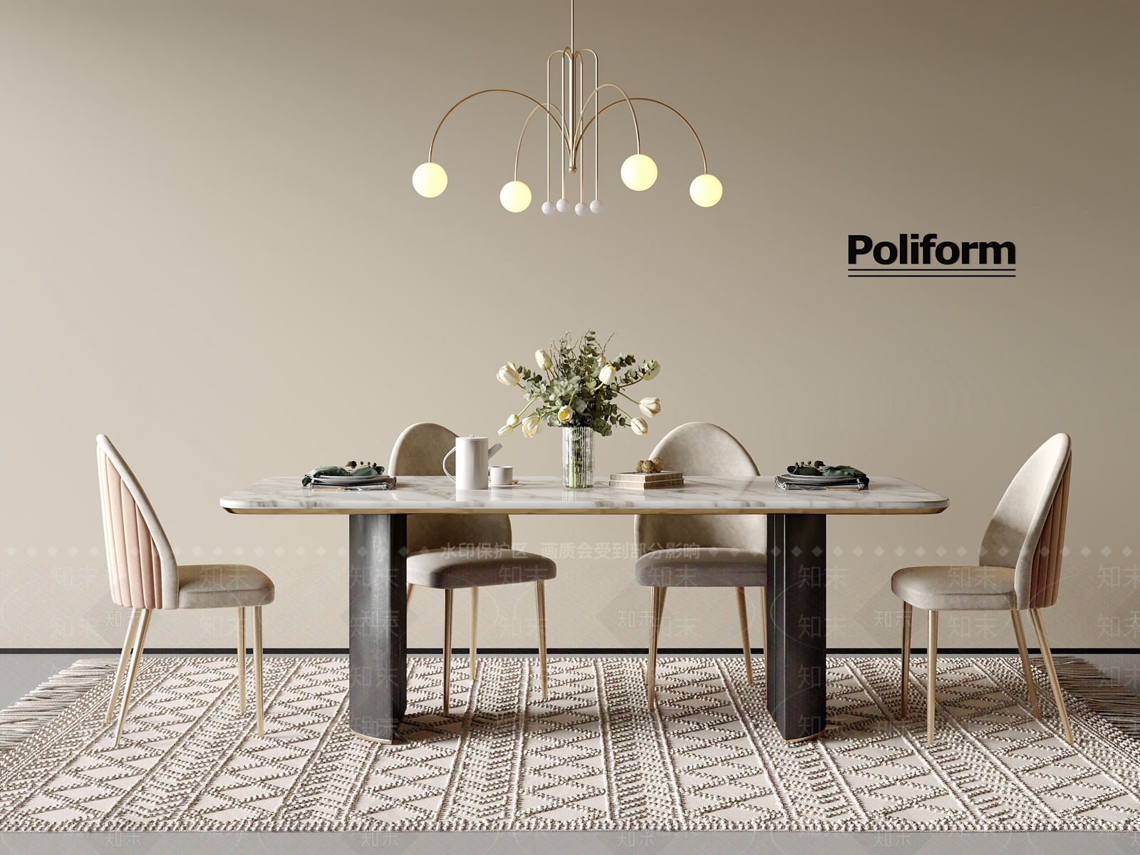 法式餐桌椅3D模型下载【ID:1201137485】