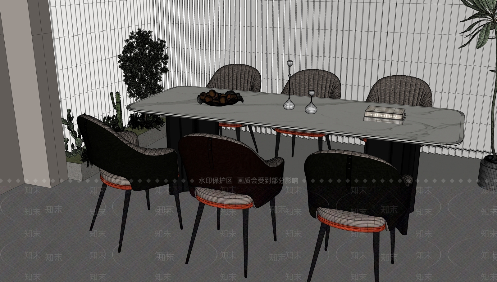 现代餐桌SU模型下载【ID:1201140553】