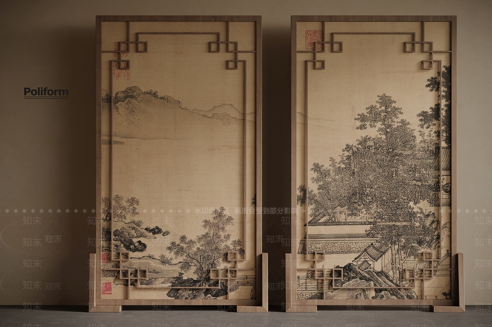 新中式屏风SU模型下载【ID:1201141586】