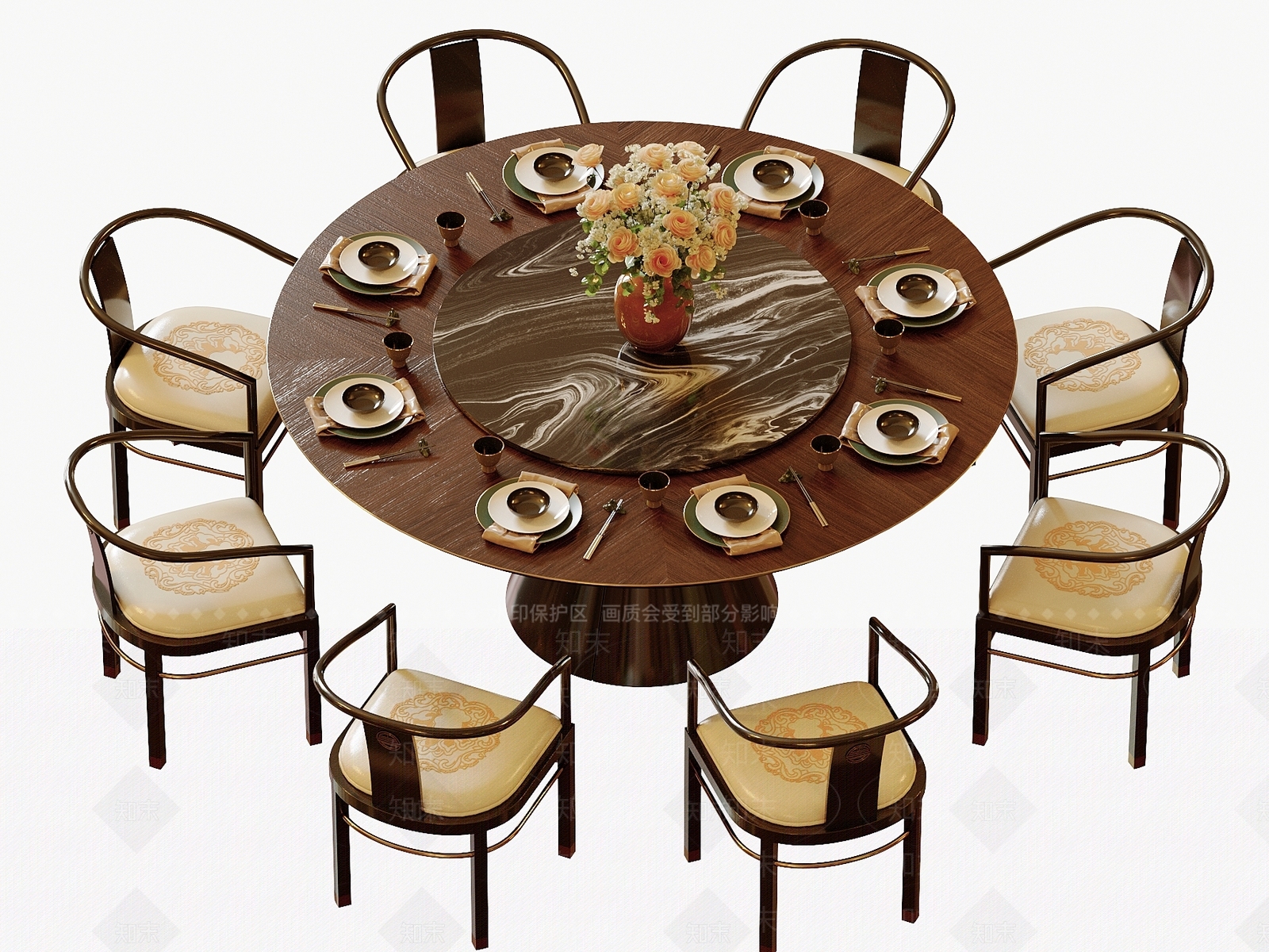 新中式中式餐桌椅3D模型下载【ID:1201145406】