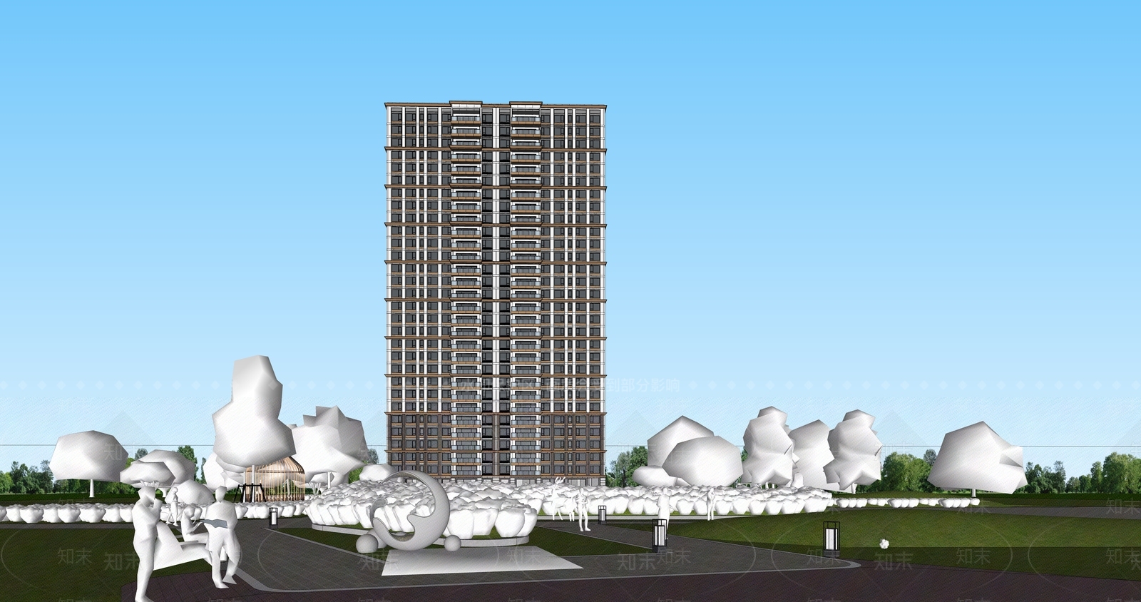 现代高层住宅SU模型下载【ID:1201146139】