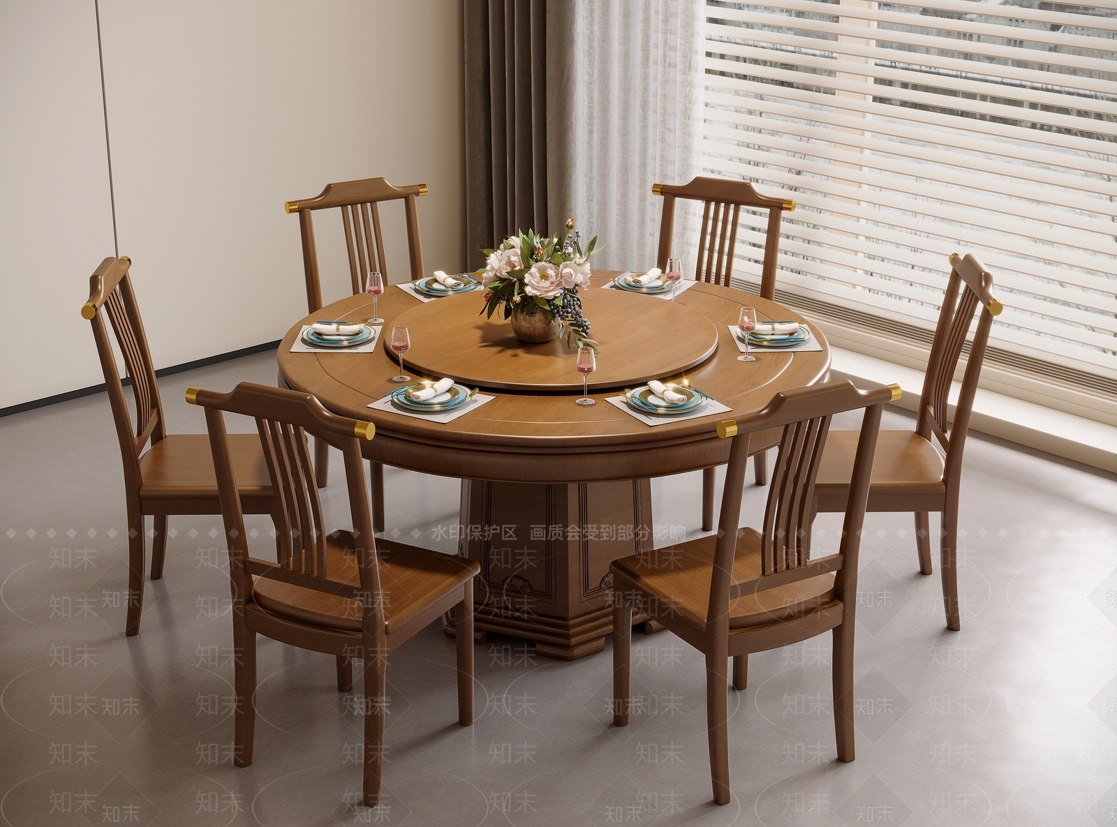 中式餐桌3D模型下载【ID:1201148277】