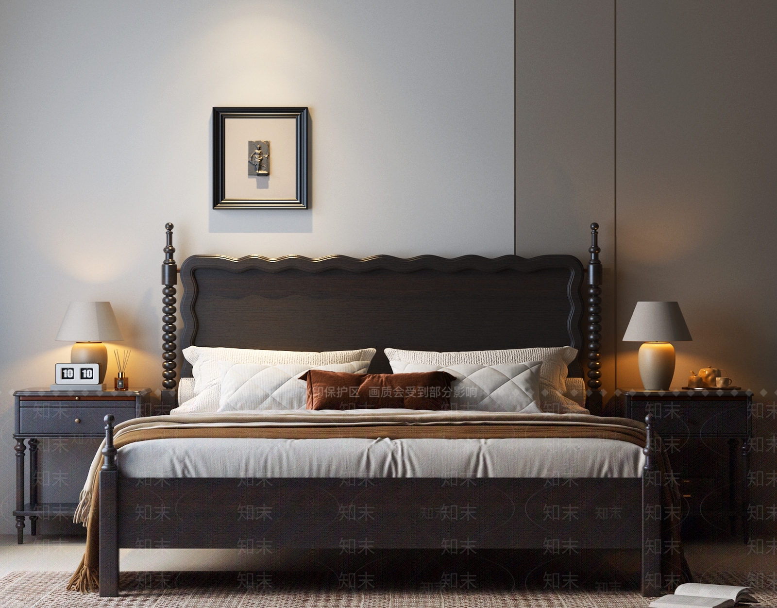 法式美式双人床3D模型下载【ID:1201150536】