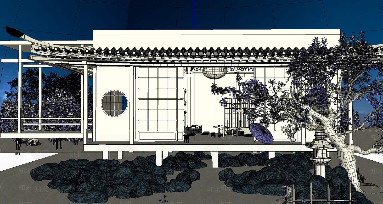 现代日式古建筑SU模型下载【ID:1201152938】