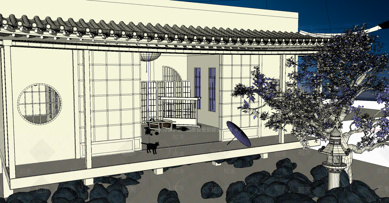 现代日式古建筑SU模型下载【ID:1201152938】