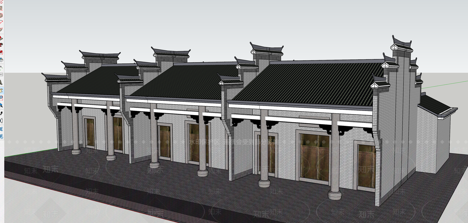 新中式古建筑SU模型下载【ID:1201159044】
