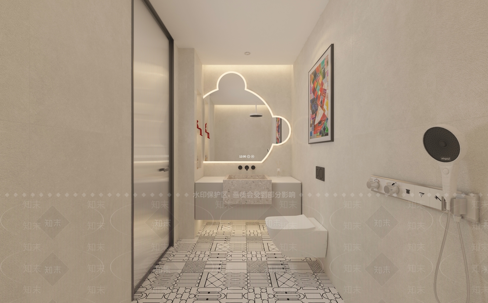现代奶油卫生间3D模型下载【ID:1201162713】