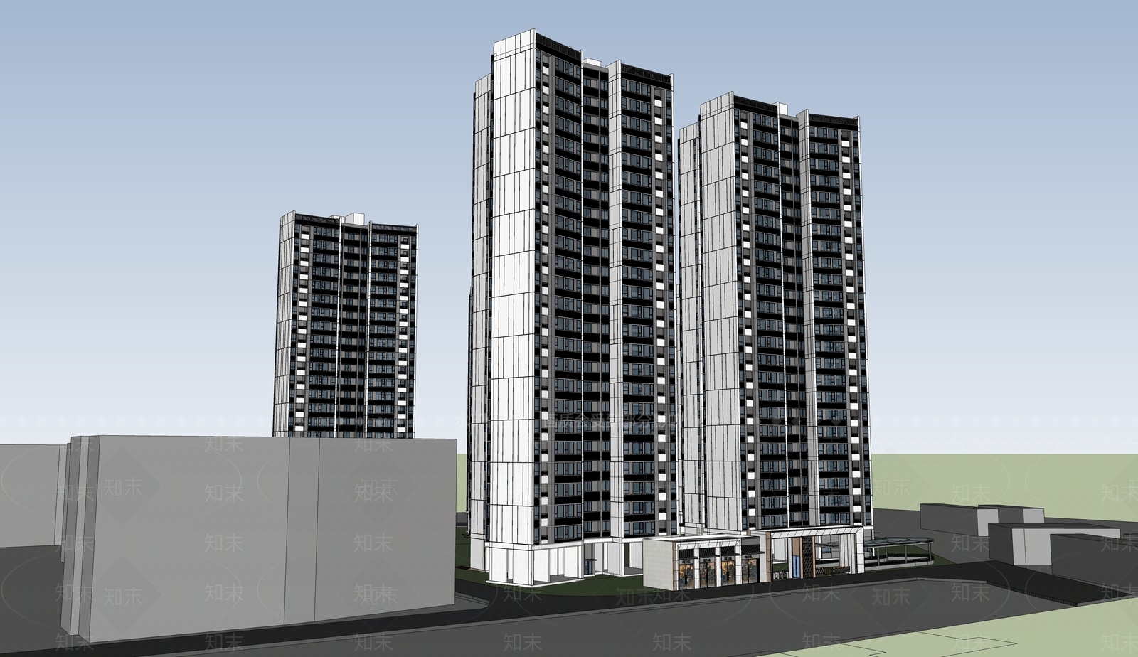 现代小区建筑SU模型下载【ID:1201167752】