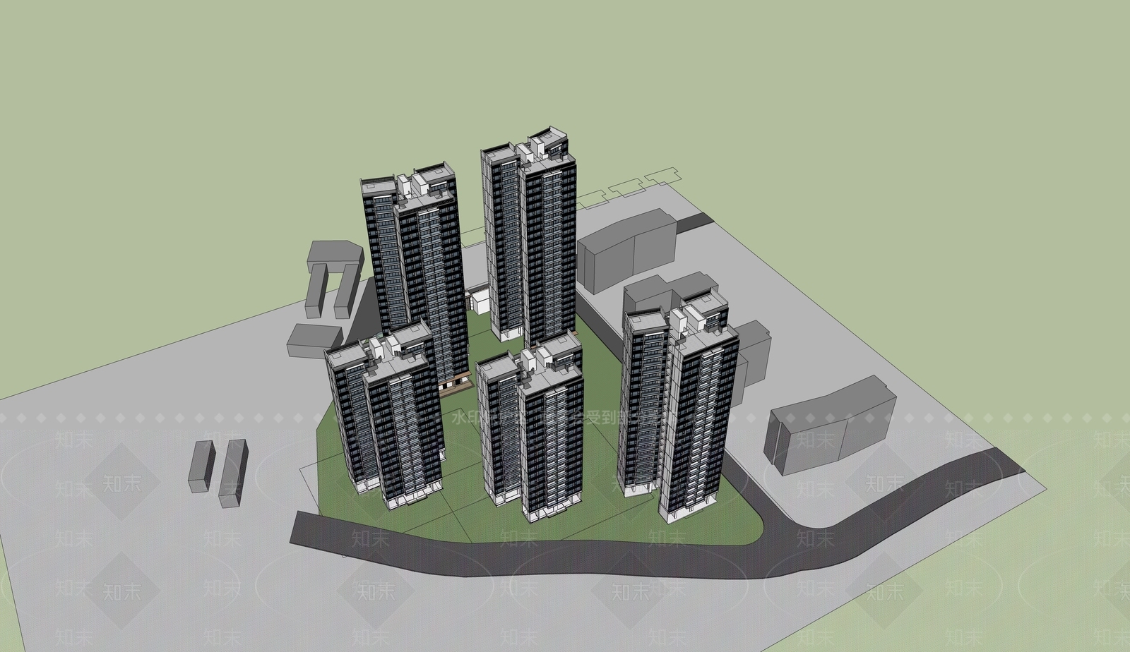 现代小区建筑SU模型下载【ID:1201167752】