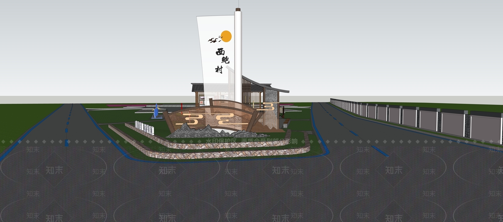 新中式现代口袋公园SU模型下载【ID:1201175068】