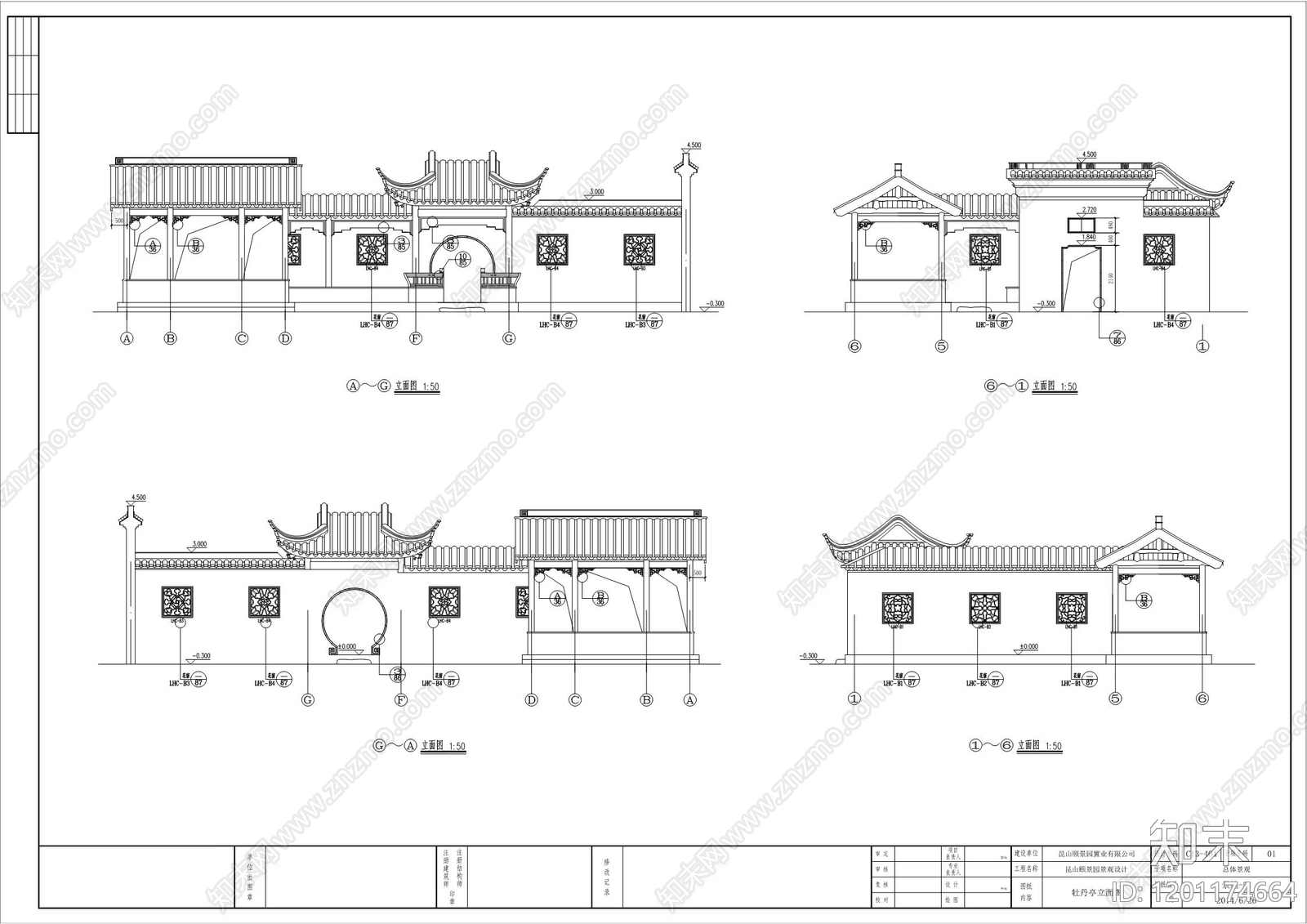 中式廊架cad施工图下载【ID:1201174664】