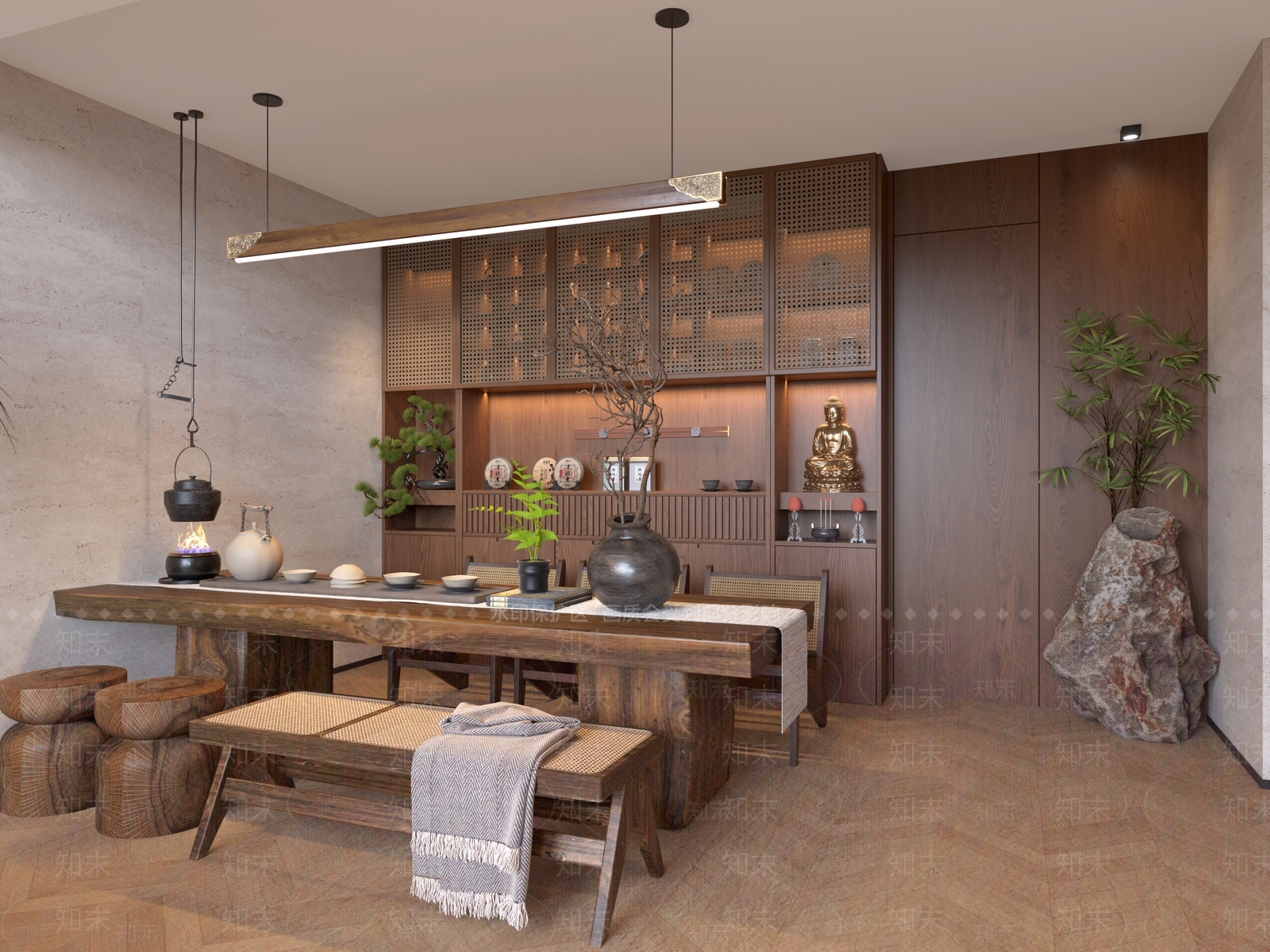 原木侘寂茶馆3D模型下载【ID:1201220498】