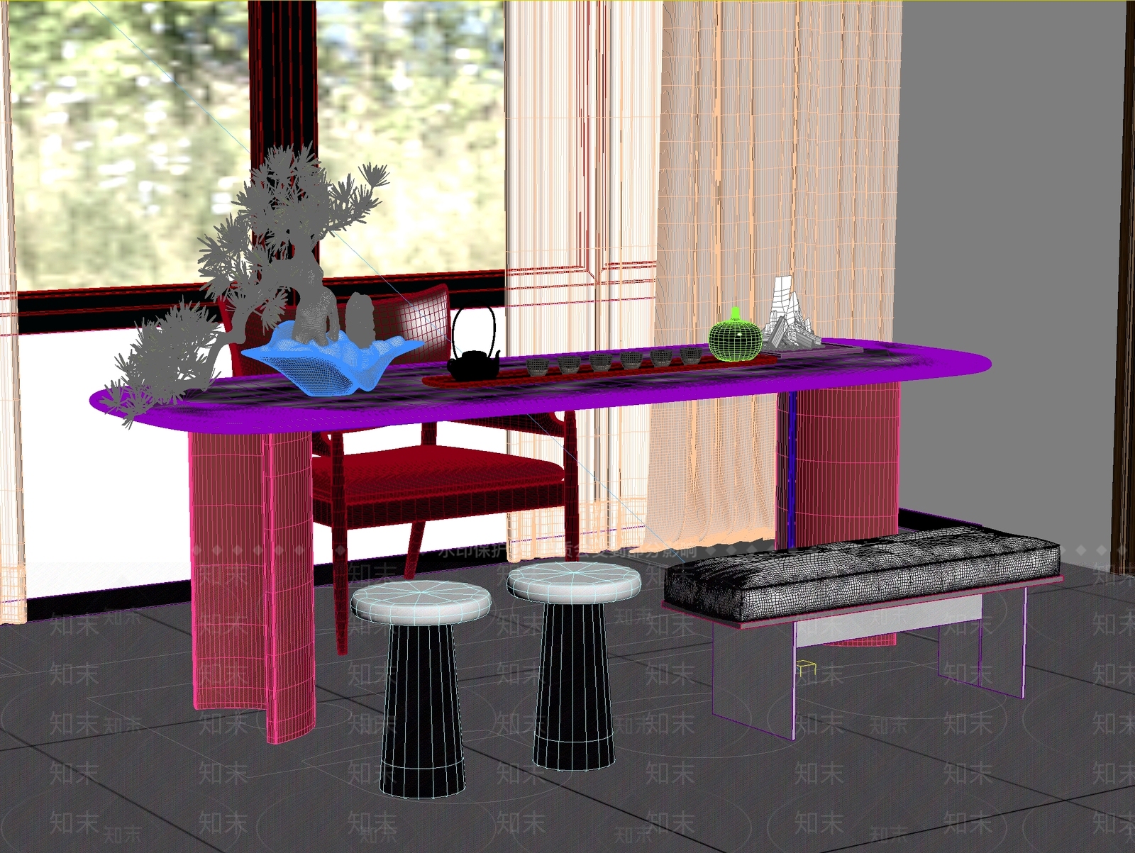 新中式中式茶桌椅3D模型下载【ID:1201176792】