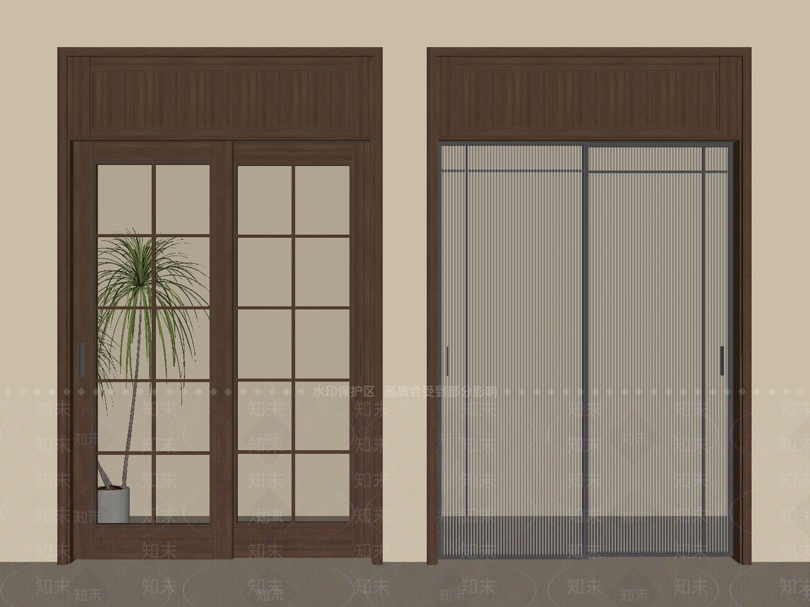 中古新中式推拉门SU模型下载【ID:1201178483】