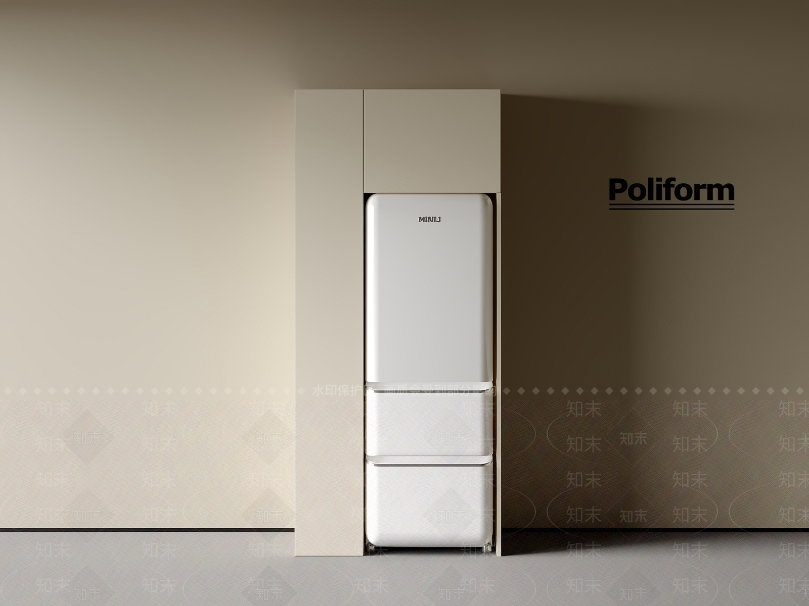 现代奶油冰箱柜3D模型下载【ID:1201178592】