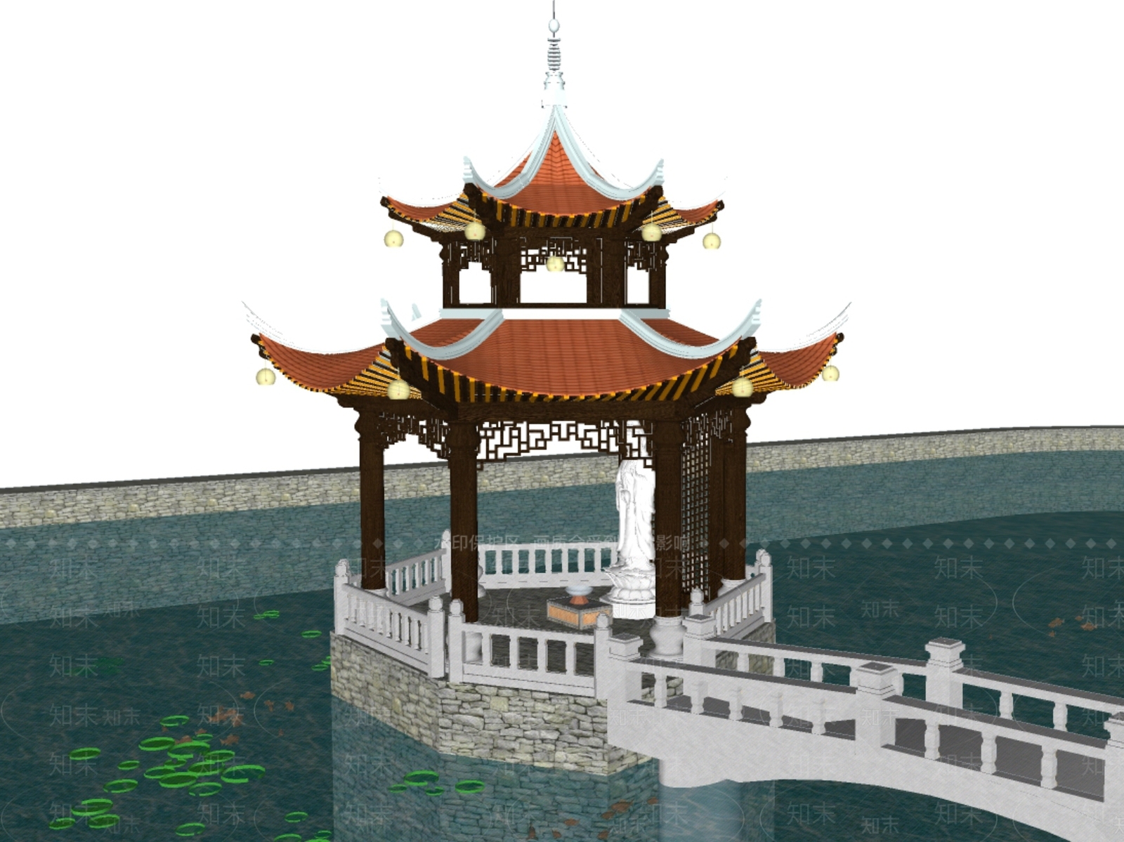 中式新中式景观桥SU模型下载【ID:1201179284】