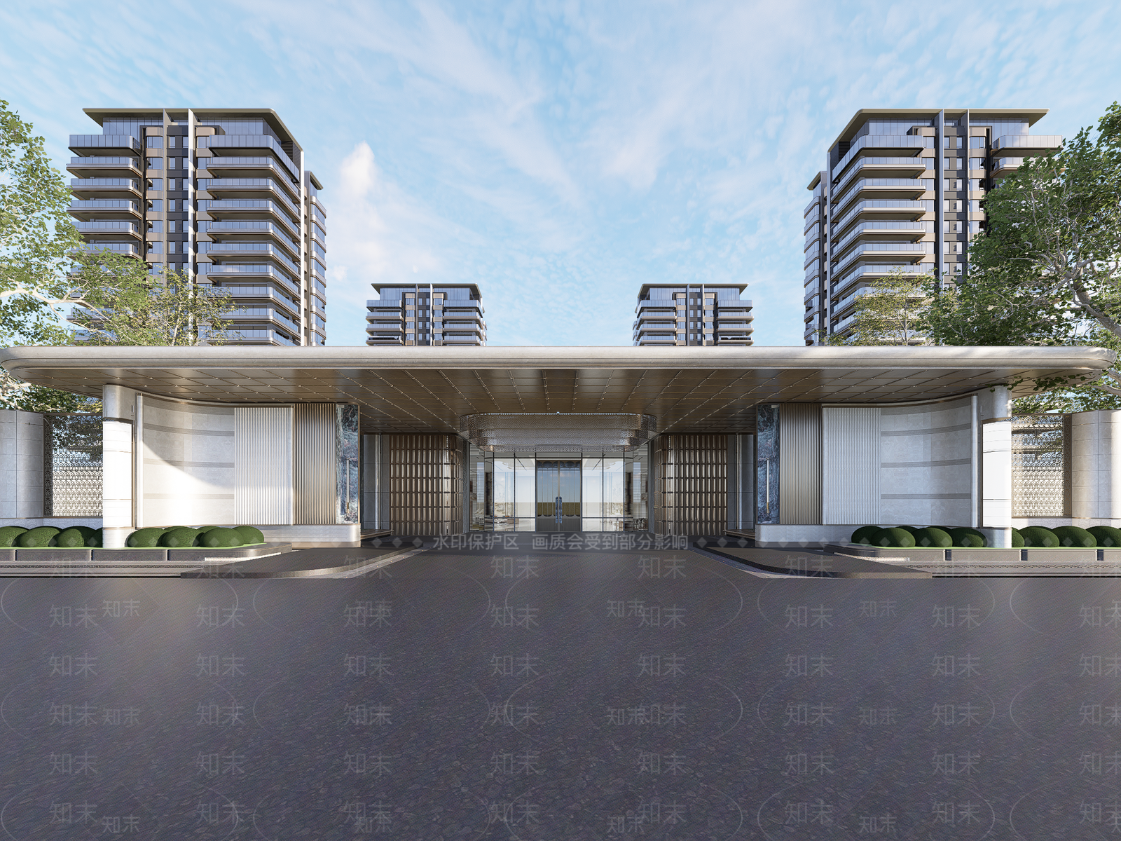 现代新中式售楼处建筑SU模型下载【ID:1201180131】