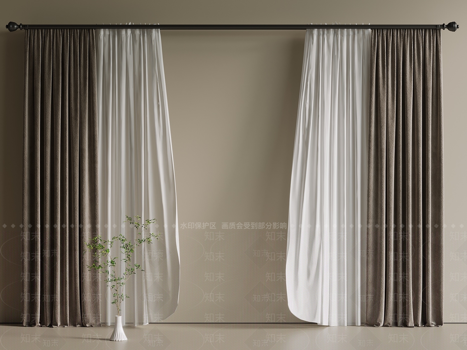 意式侘寂通用窗帘3D模型下载【ID:1201180756】