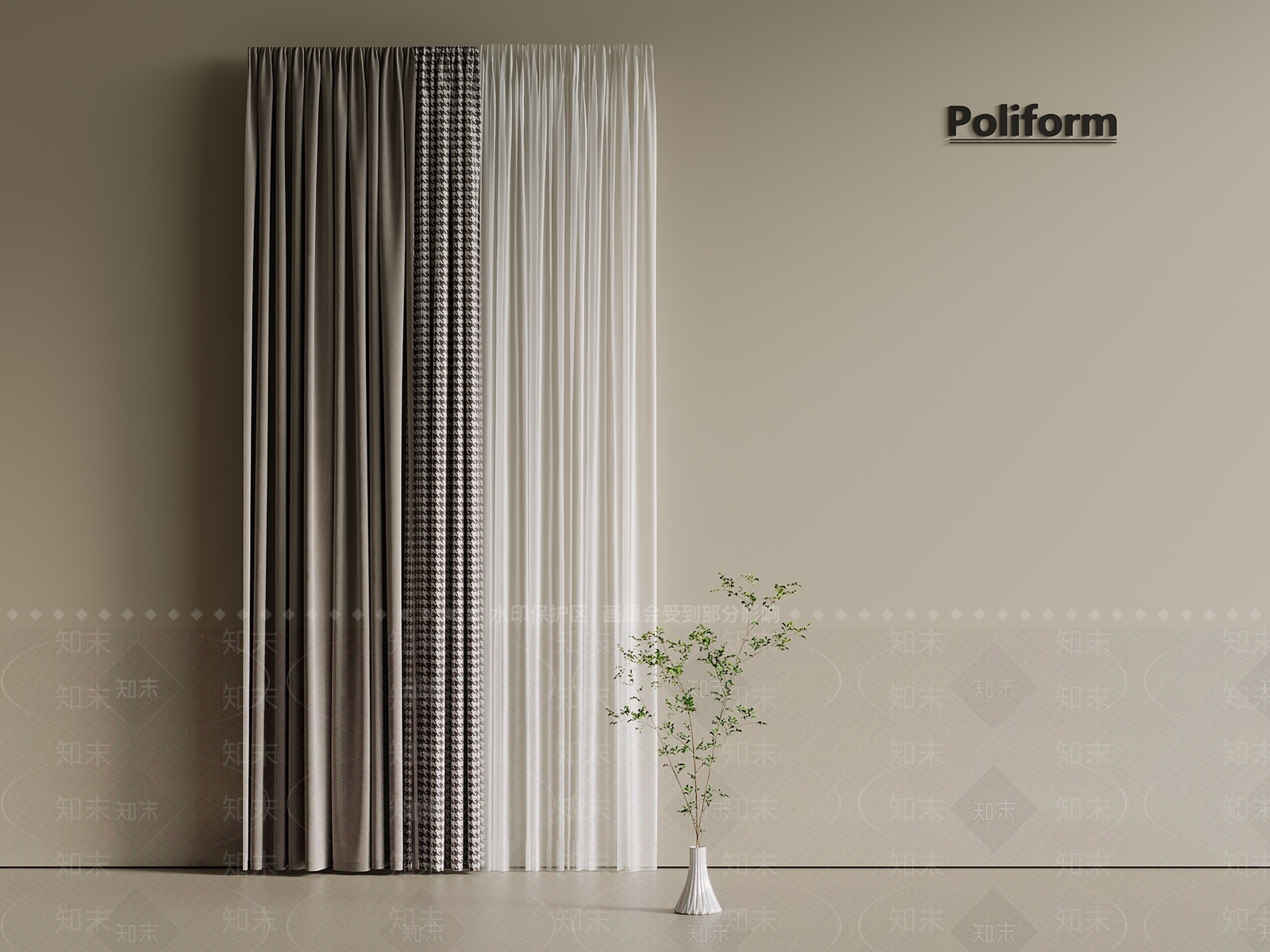 意式侘寂通用窗帘3D模型下载【ID:1201180852】