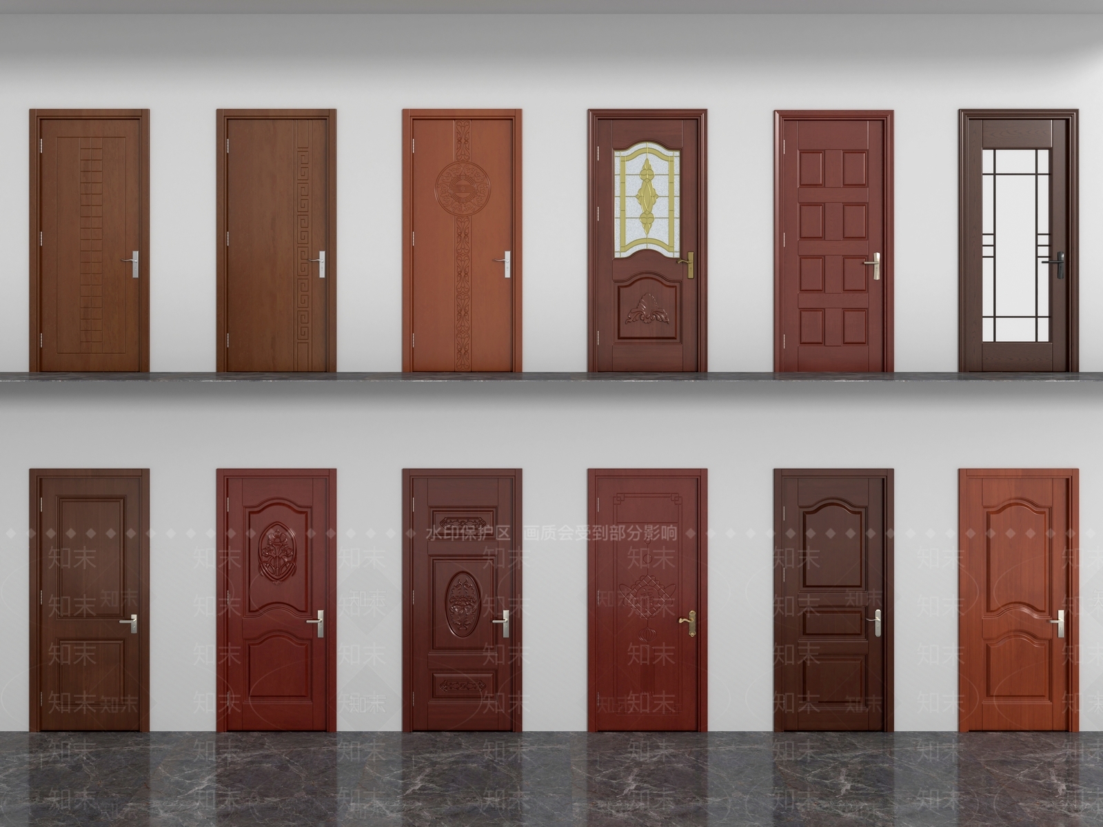 中式现代平开门3D模型下载【ID:1201181892】