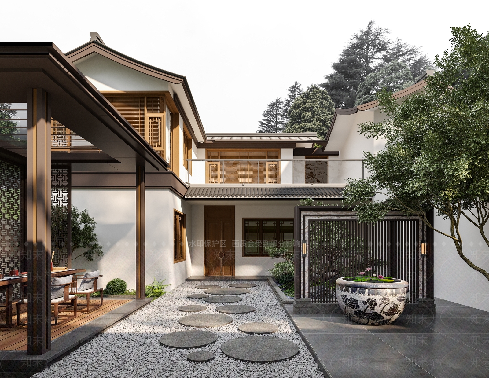 新中式现代四合院3D模型下载【ID:1201183408】