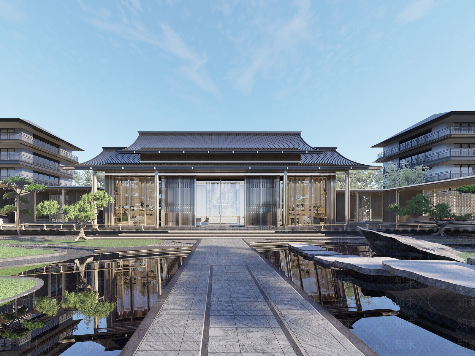 现代新中式售楼处建筑SU模型下载【ID:1201183518】