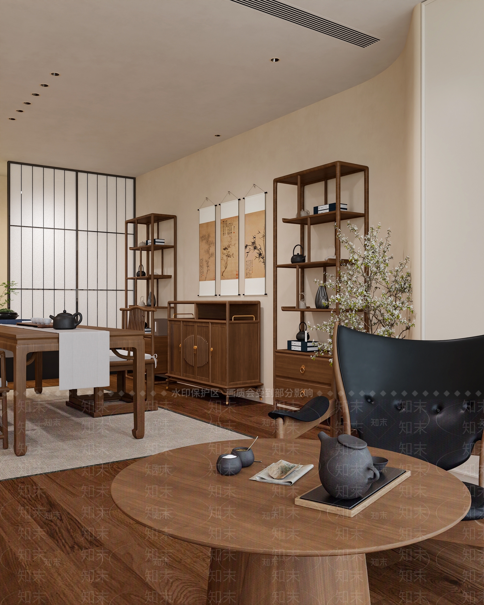 新中式中式茶室3D模型下载【ID:1201183906】
