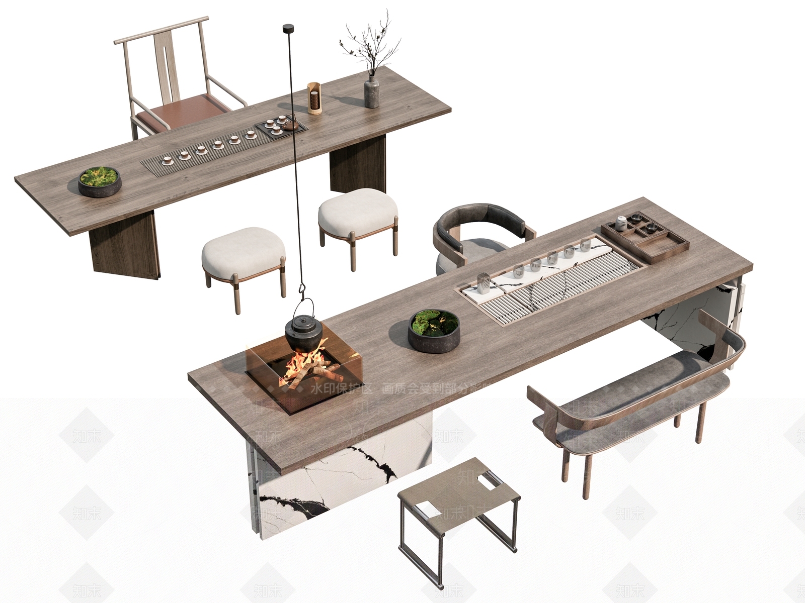 新中式中式茶桌椅3D模型下载【ID:1201183827】