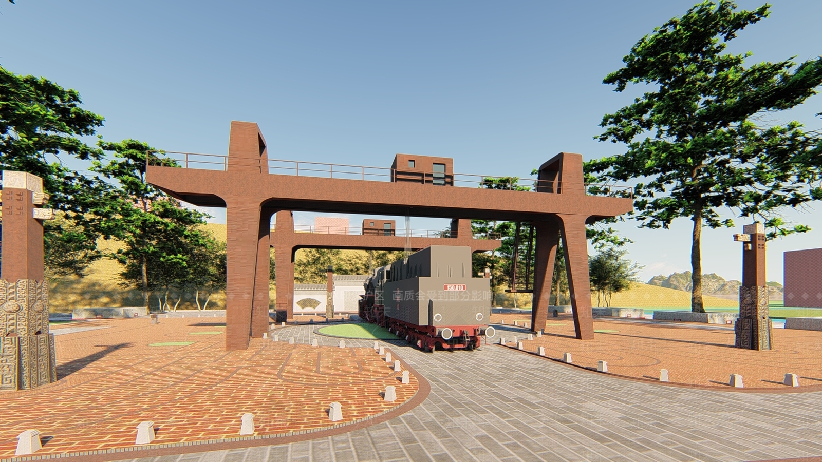 现代新中式广场景观SU模型下载【ID:1201184655】