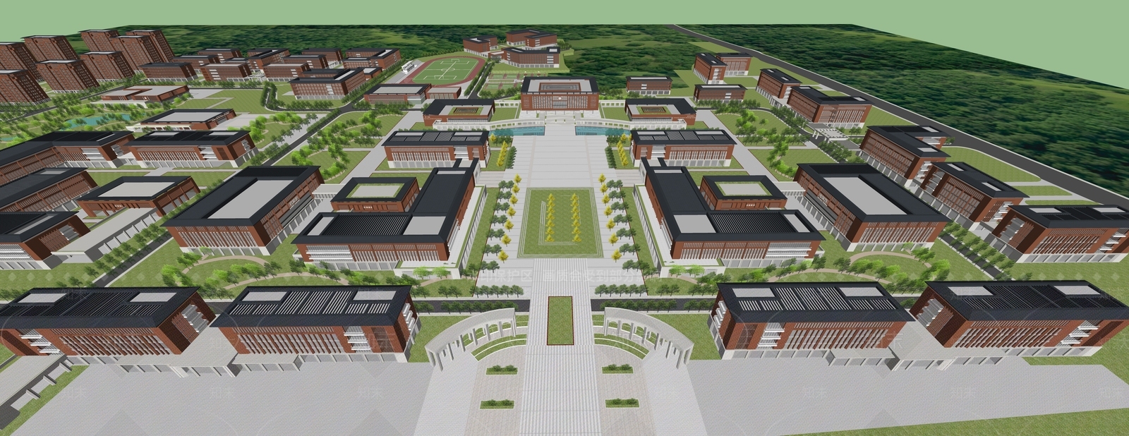 新中式学校建筑SU模型下载【ID:1201191861】