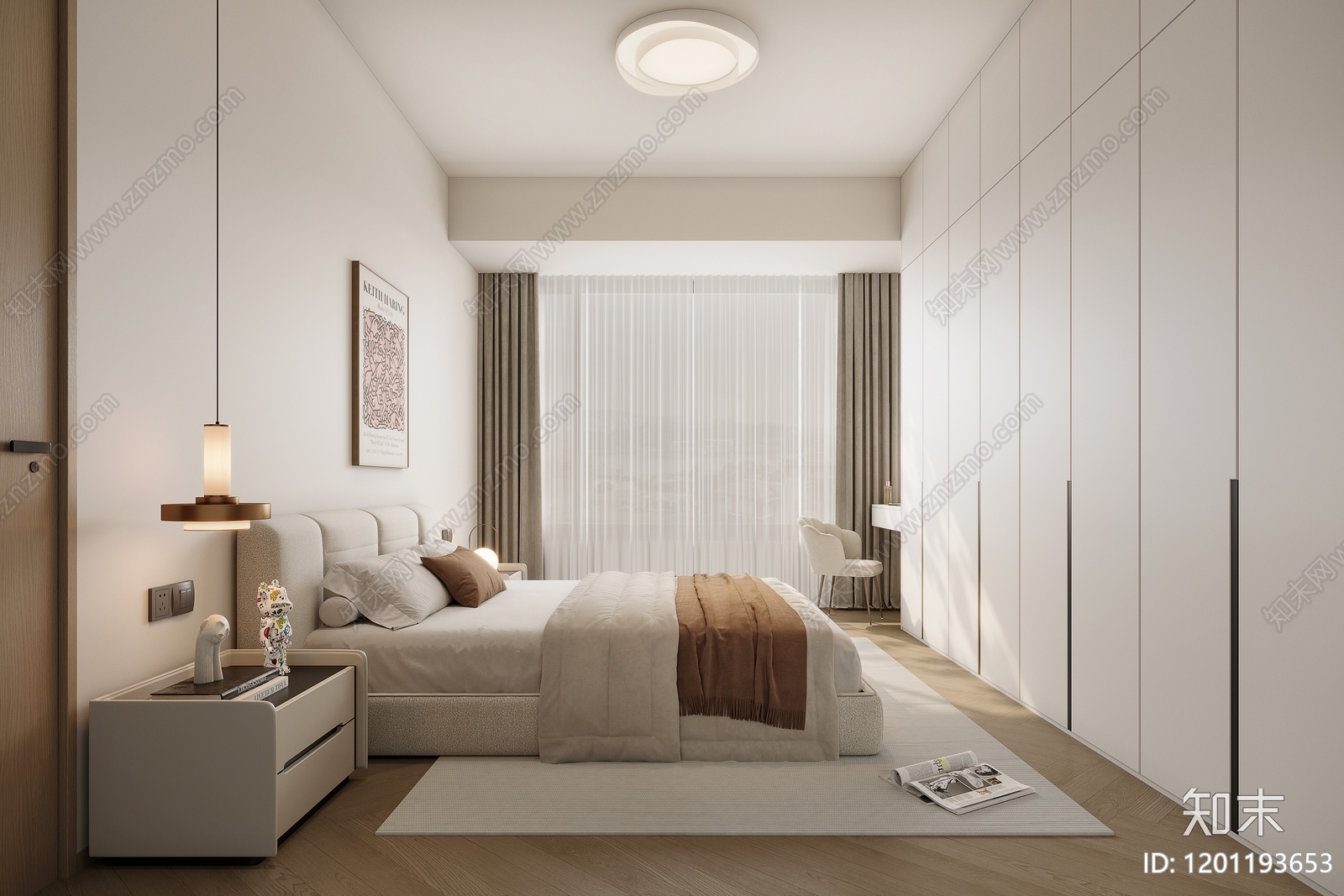 现代奶油家居卧室3D模型下载【ID:1201193653】