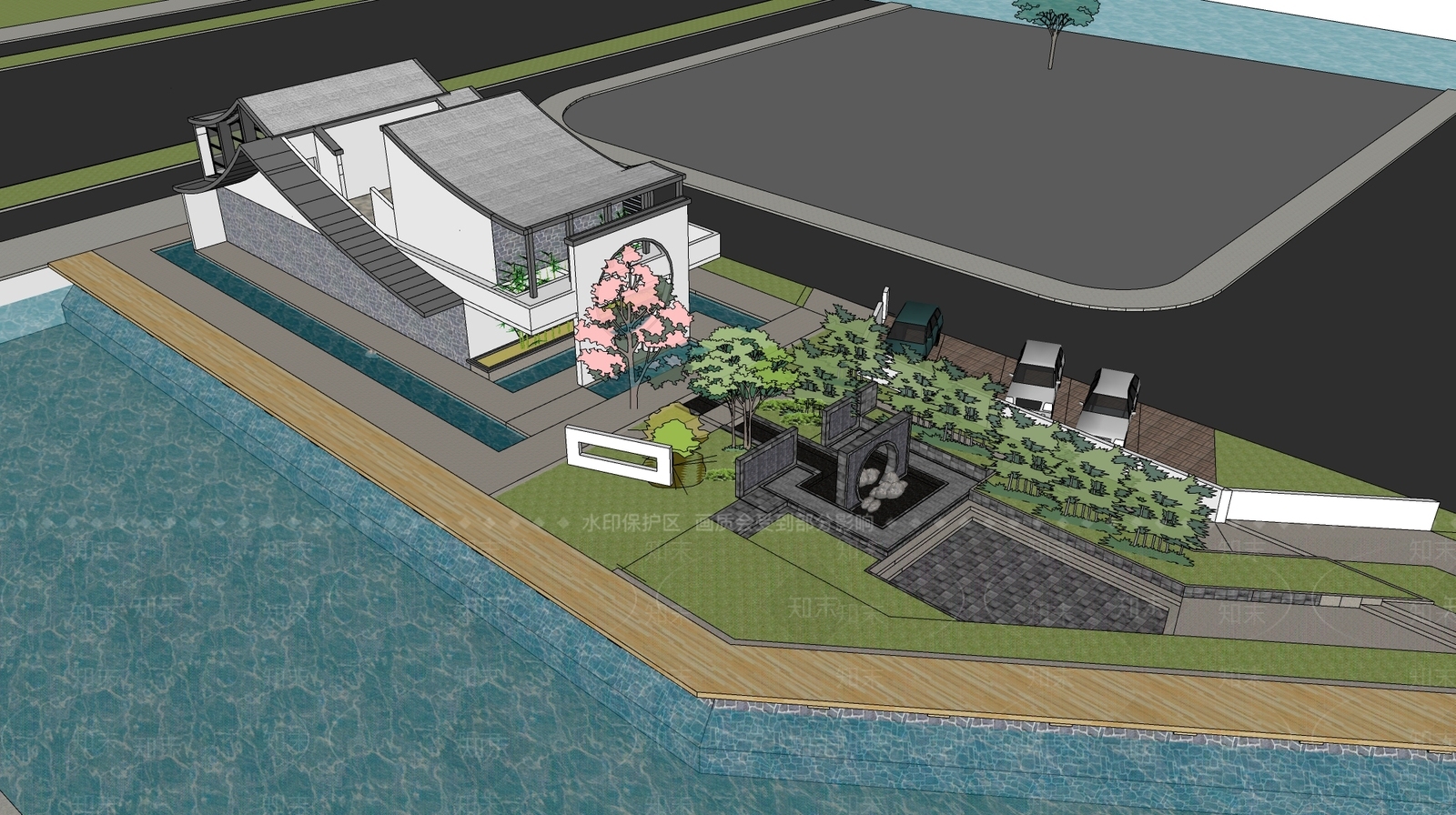 新中式民宿建筑SU模型下载【ID:1201194993】