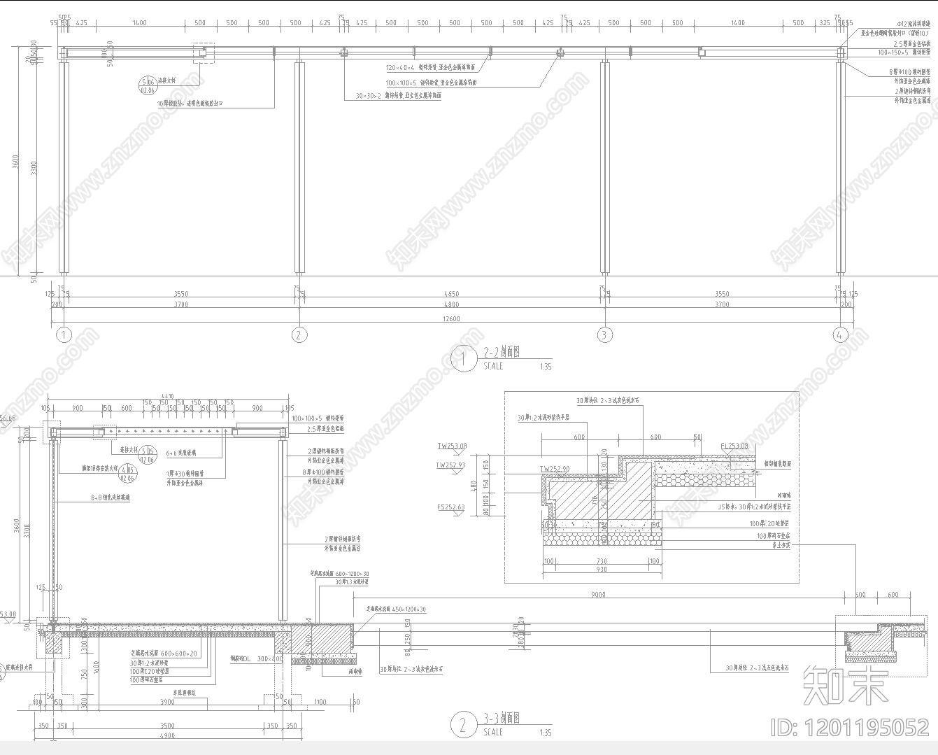 现代廊架cad施工图下载【ID:1201195052】